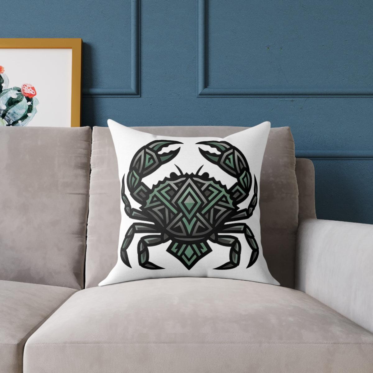 Cancer Zodiac Crab Mandala Square Pillow — Geometric Beach Decor Cushion