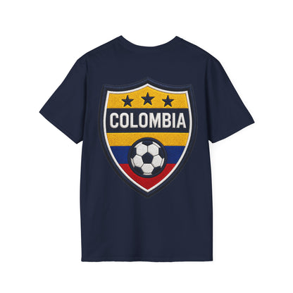 Columbia Soccer Player Graphic T-Shirt — "Golden Rhythm" Vibrant Beach Soccer Tee