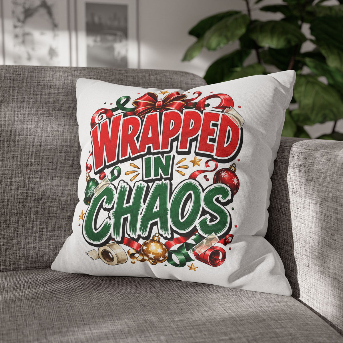 Christmas Wrapped In Chaos Spun Polyester Square Pillowcase