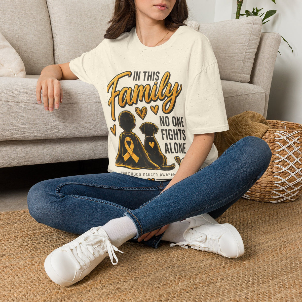 Childhood Cancer Awareness T-Shirt — "In This Family No One Fights Alone"