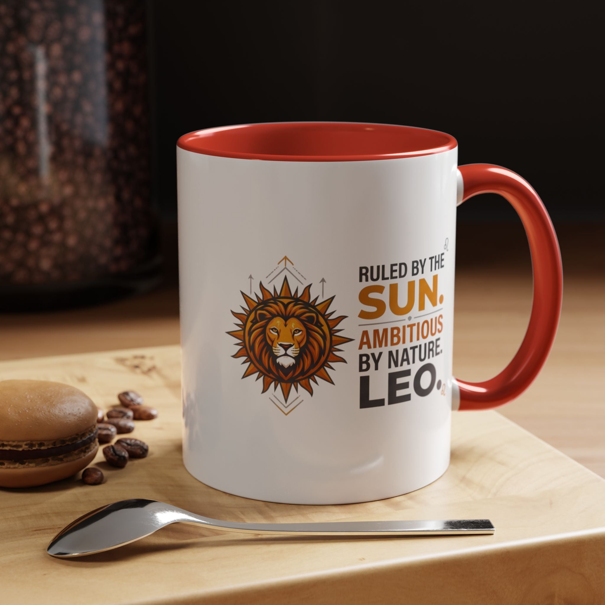 Leo Zodiac Coffee Mug — "Ruled by the Sun. Ambitious by Nature. LEO." Accent Ceramic Mug