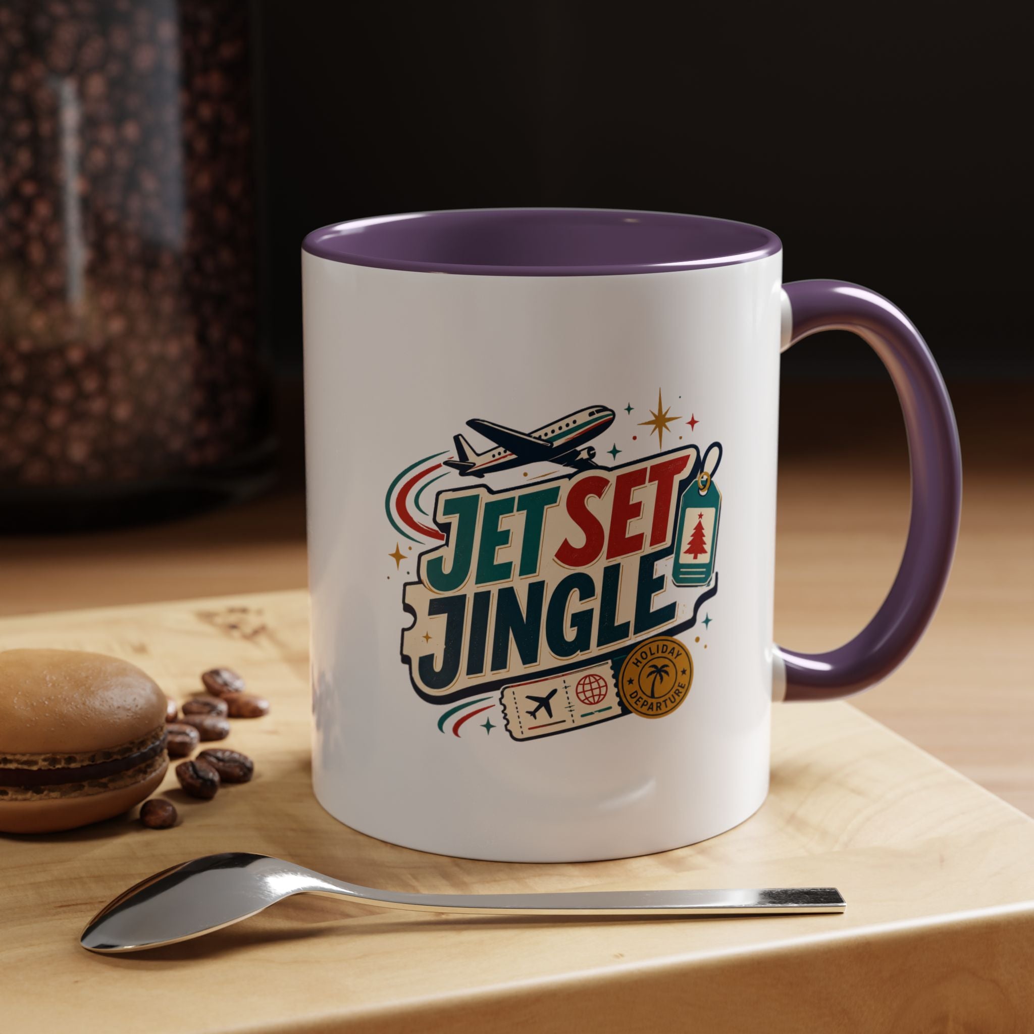 Modern Day Christmas Jet Set Jingle Coffee Mug — Holiday Travel Themed Accent Mug