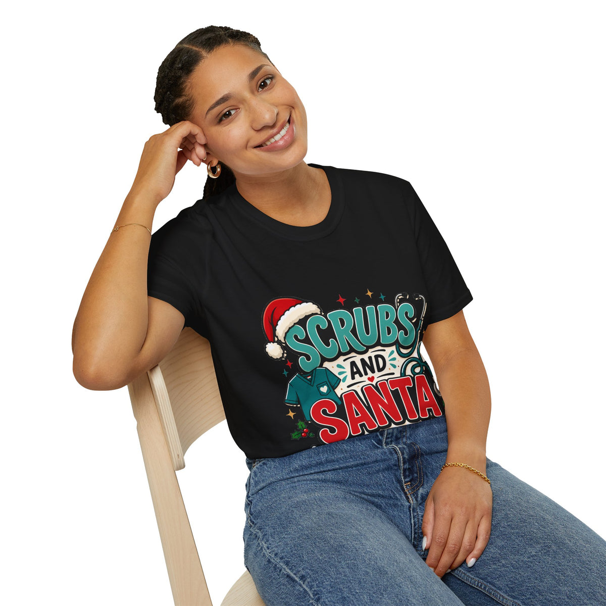 Scrubs and Santa Christmas T-Shirt — Cute Holiday Nurse Tee