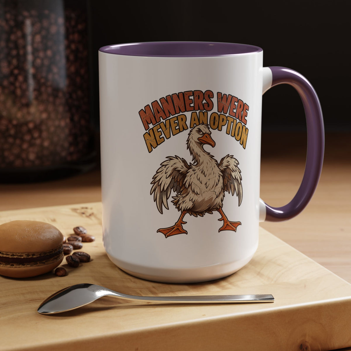 Coffee Mug — "Manners Were Never An Option" Funny Rude Chicken Accent Mug