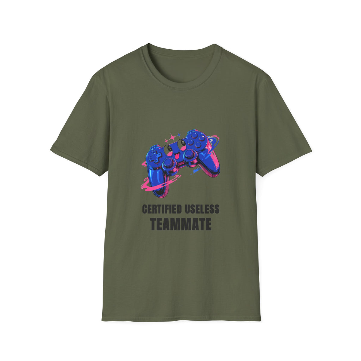 Certified Useless Teammate Gamer T-Shirt — Retro Neon Gamepad Tee - Trending Now - August 2026
