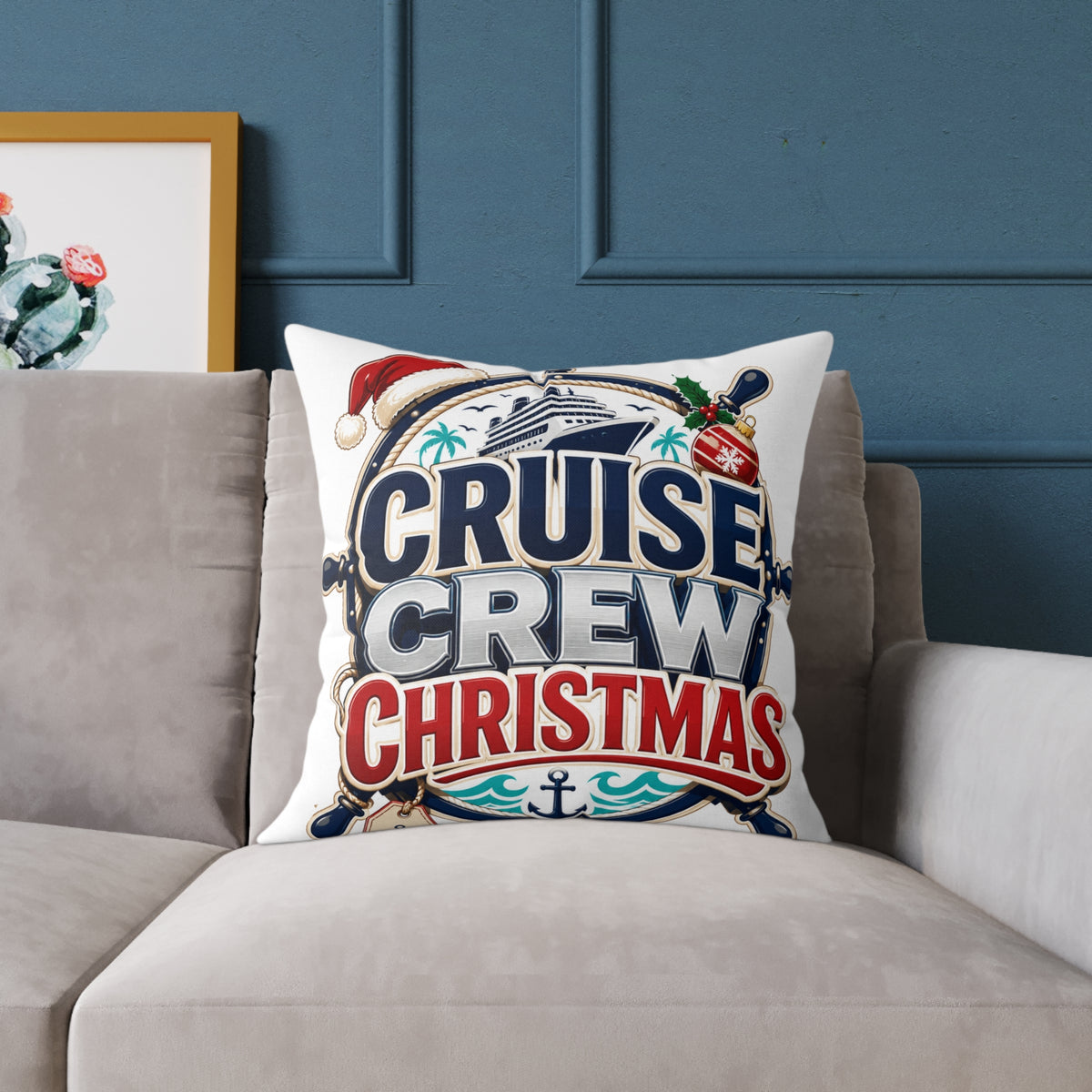 Modern Day Christmas Cruise Crew Christmas Square Poly Canvas Pillow