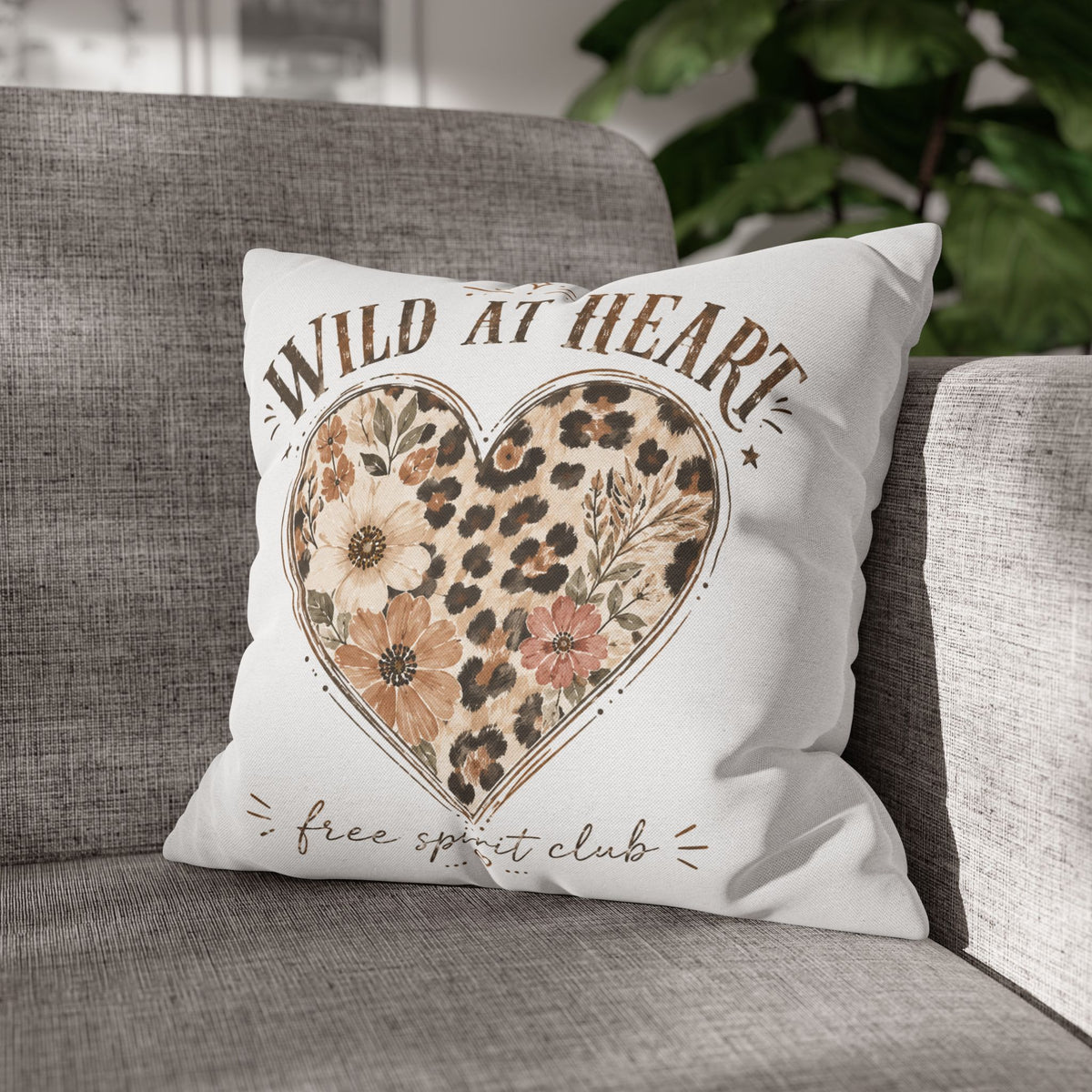 Wild at Heart Leopard Floral Pillowcase — Decorative Square Throw Pillow Cover Milo Bailey Dog Dad Mom