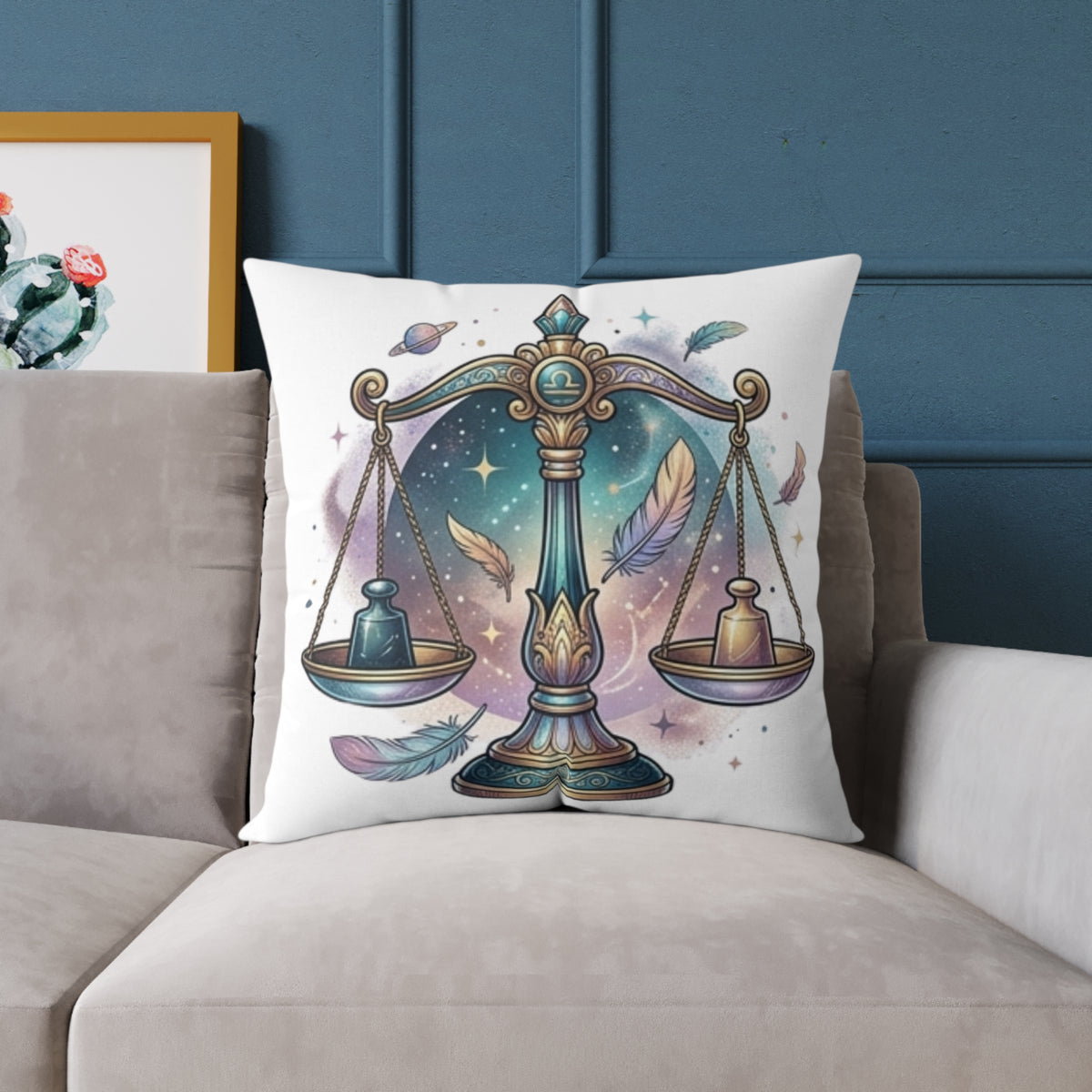 Balance Libra Zodiac Pillow  Astrological Square Poly Canvas Pillow