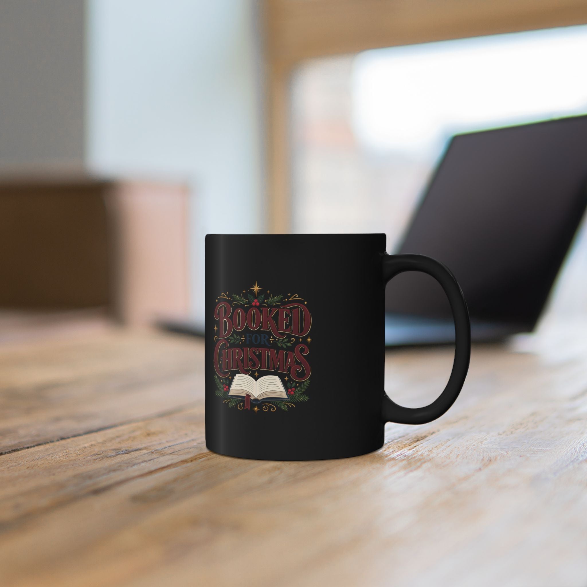 Christmas  Booked for Christmas Black  Mug — Holiday Reading Coffee Cup