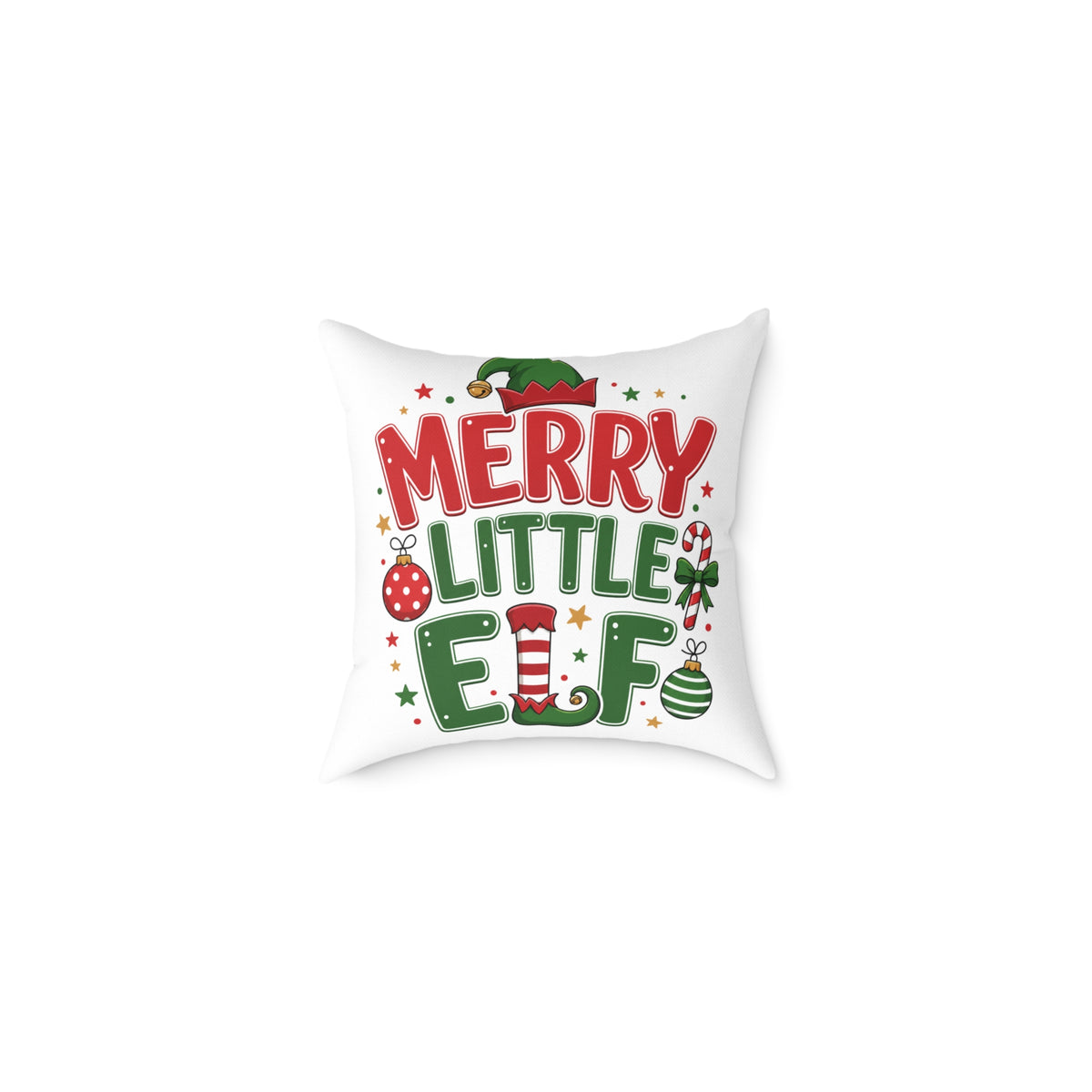 Christmas Merry Little Elf Square Pillow — Festive Christmas Holiday Decorative Cushion