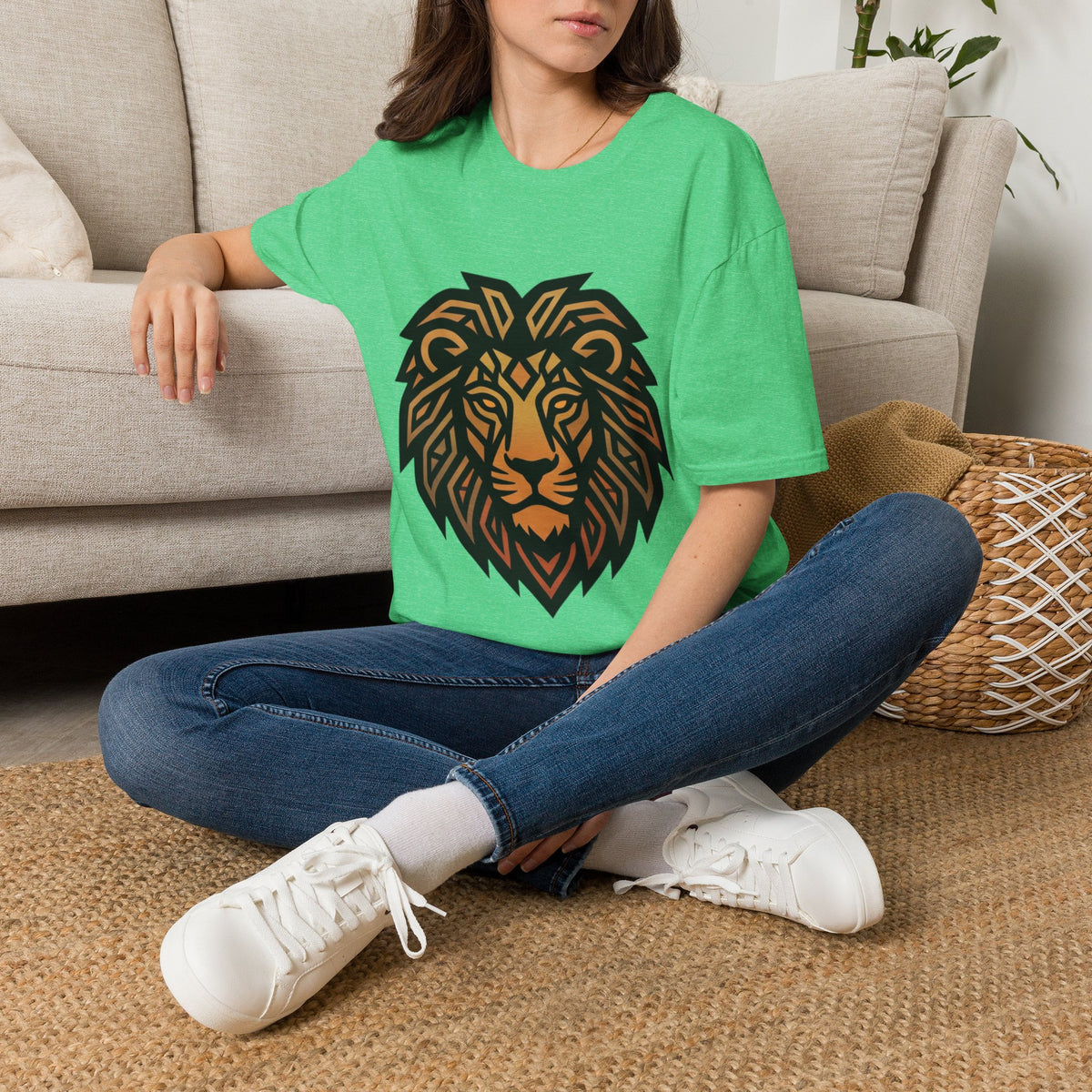 Leo Zodiac Lion Head T-Shirt — Geometric Tribal Lion Graphic Tee