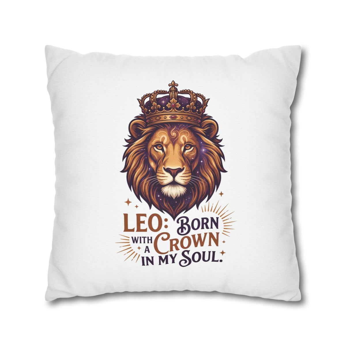 Leo Zodiac Born With Crown Spun Polyester Square Pillowcase