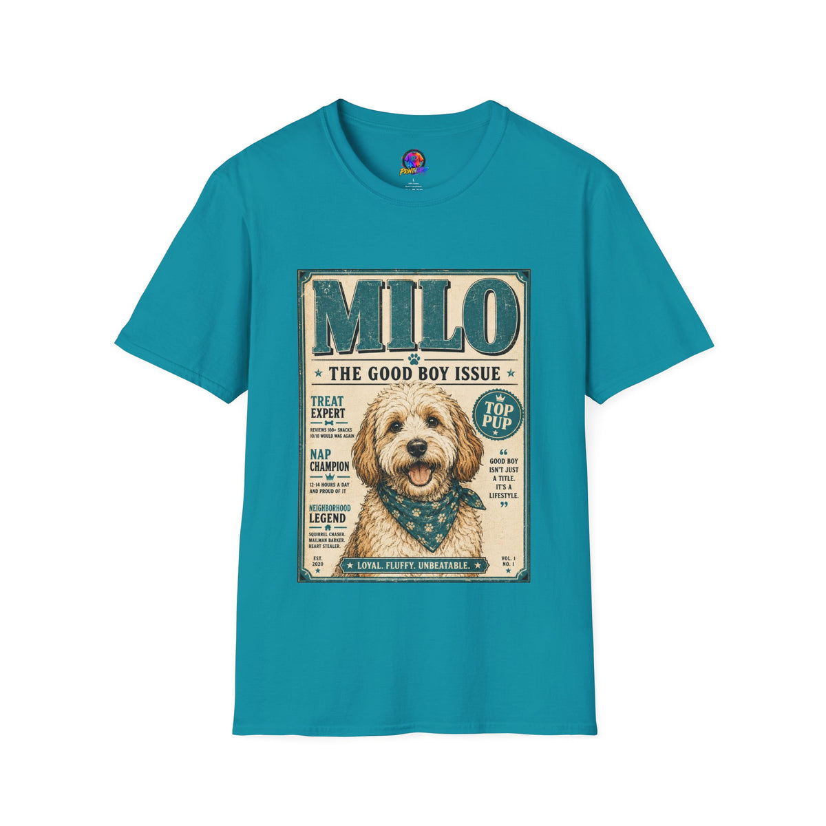 Milo 'The Good Boy Issue' Dog T‑Shirt — Vintage Puppy Magazine Design