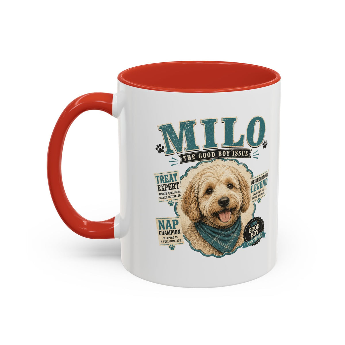 Milo Bailey Dog Dad Mom Personalized Dog Mug — "Milo The Good Boy" Accent Coffee Mug