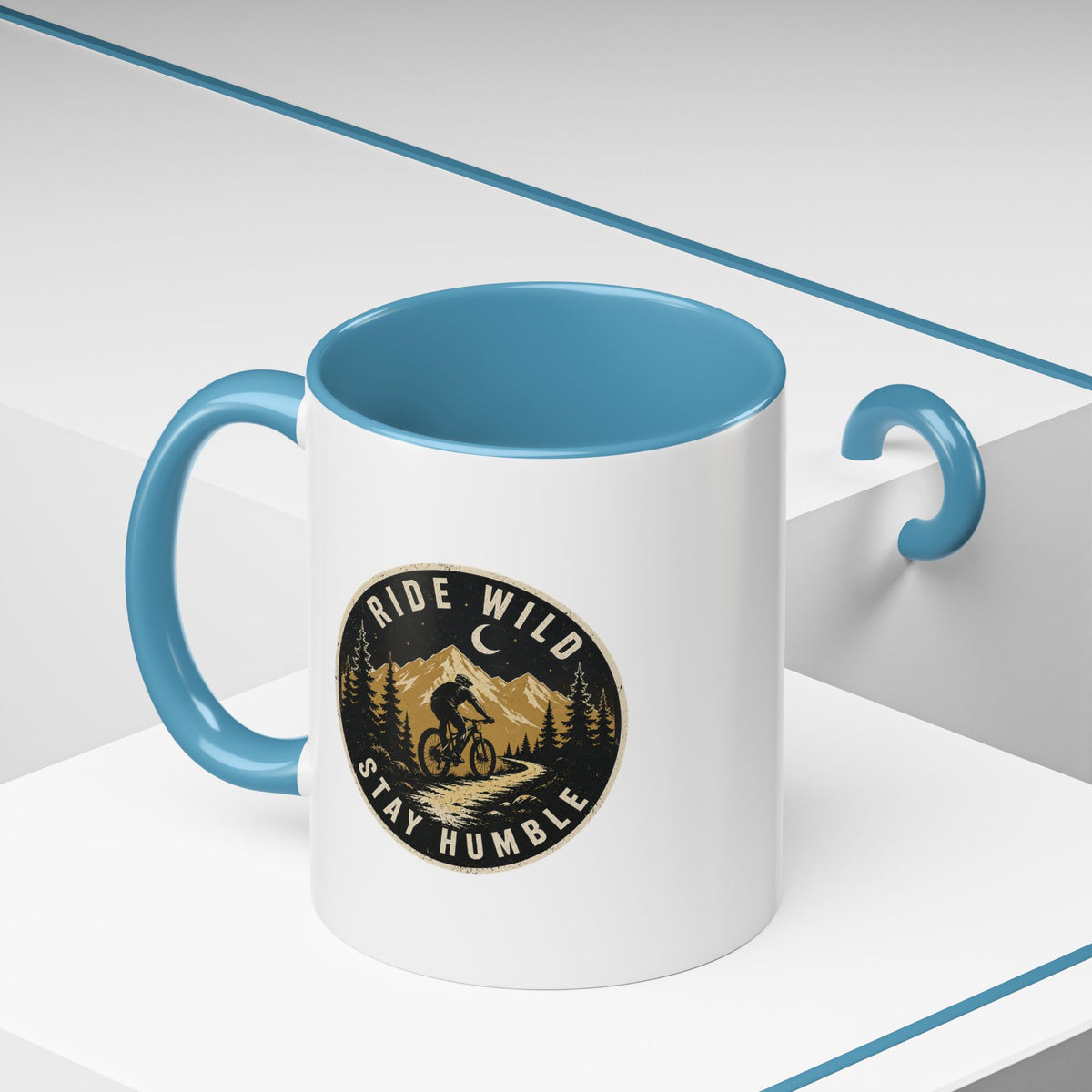 Milo Bailey Dog Dad Mom Ride Wild Stay Humble Accent Coffee Mug — Mountain Biking Adventure Travel Gift