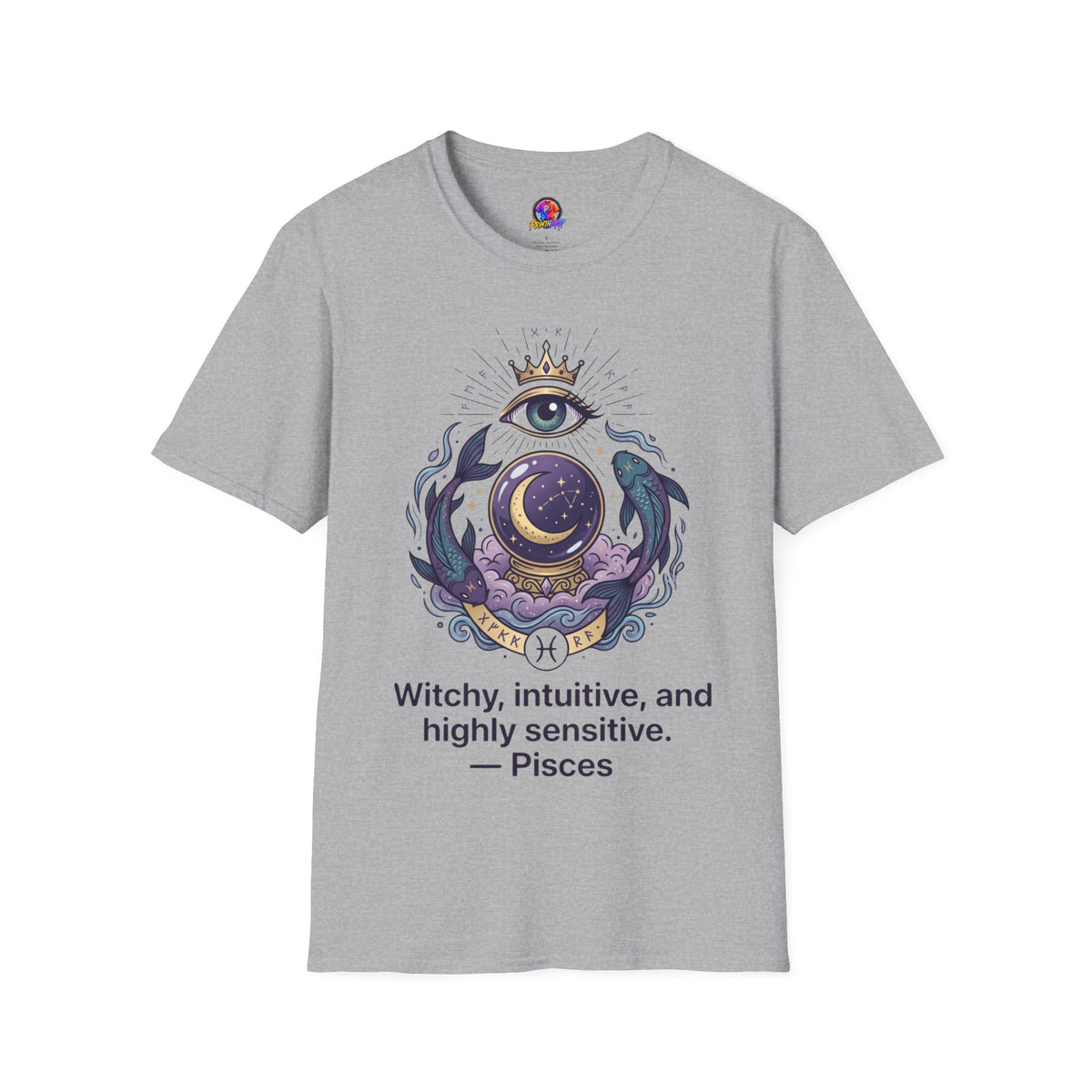 Pisces Mystic Eye T-Shirt — Witchy Astrology Moon & Crown Design