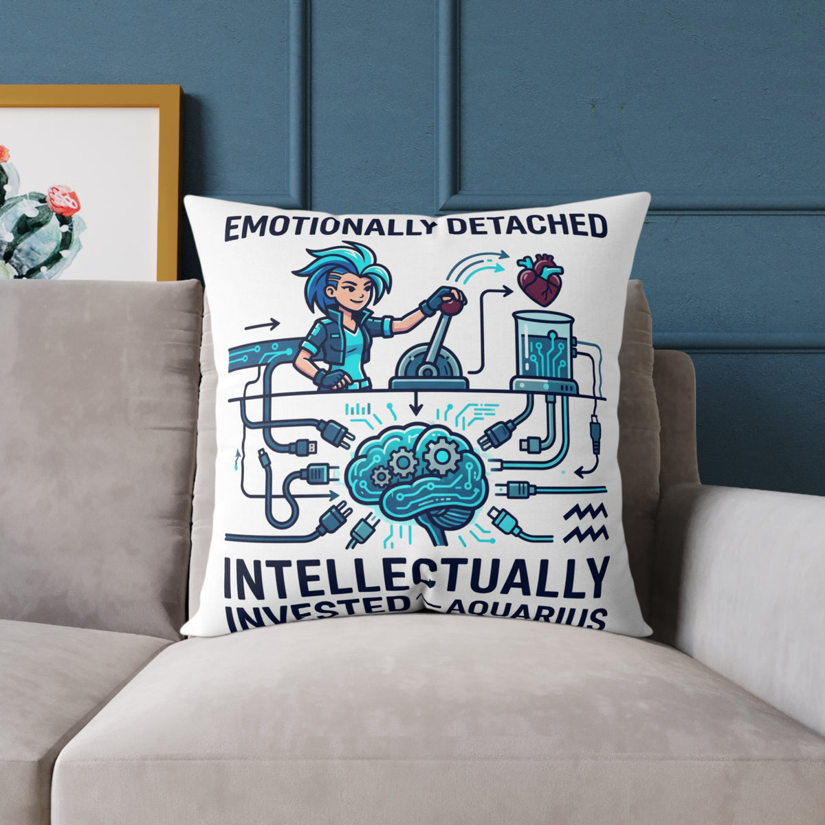 Zodiac Aquarius Emotionally Detached Intellectually Invested Square Poly Canvas Pillow