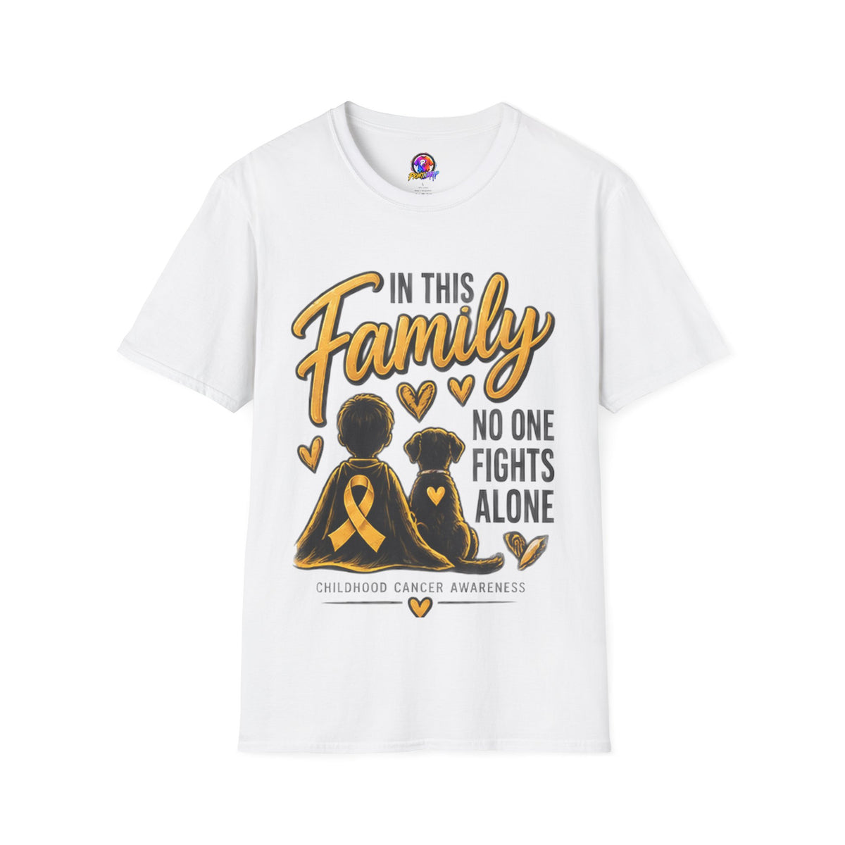 Childhood Cancer Awareness T-Shirt — "In This Family No One Fights Alone"
