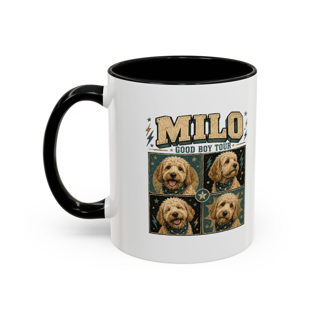 Milo Bailey Dog Dad Mom Personalized Dog Mug — "Milo: Good Boy Tour" Photo Accent Coffee Mug