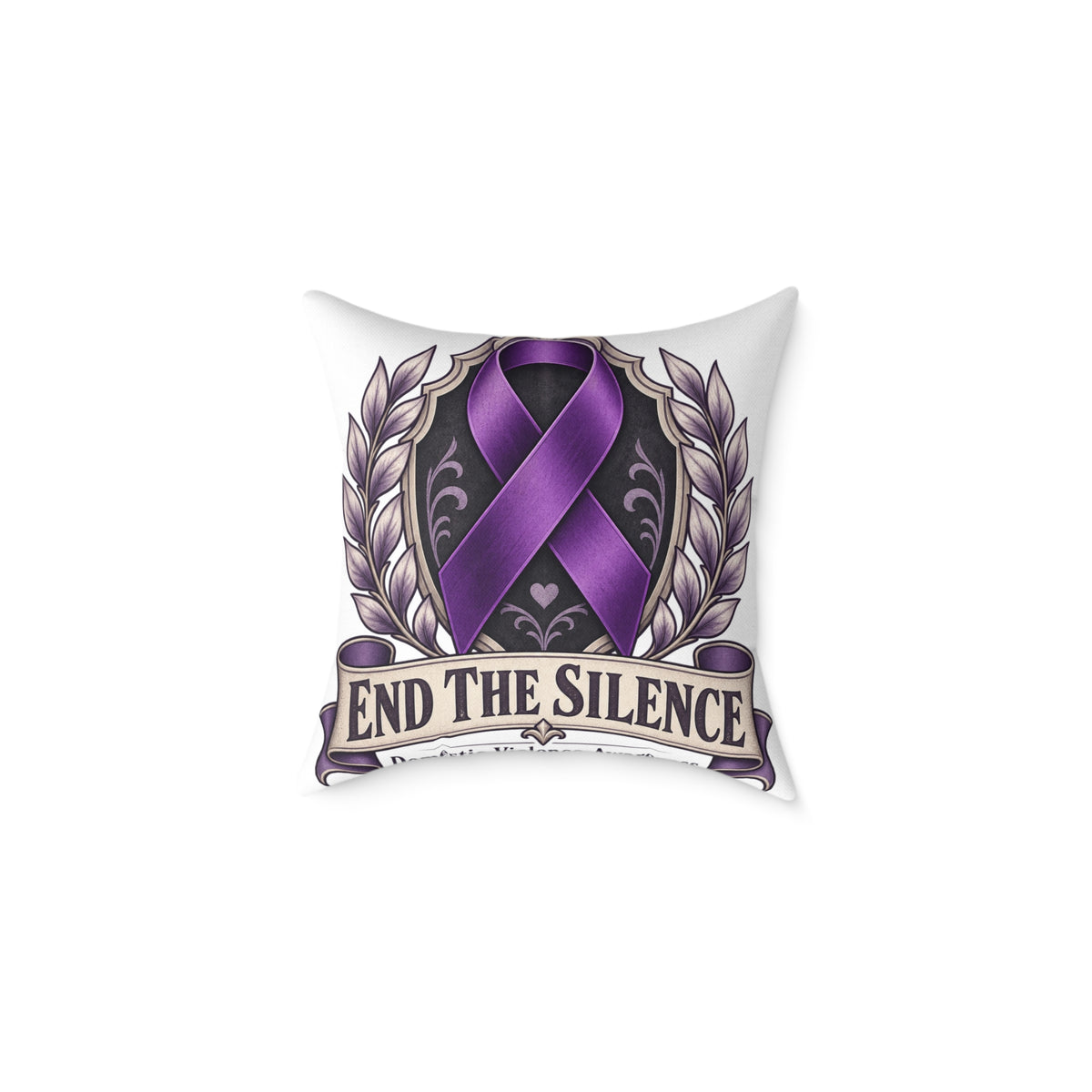 End the Silence Purple Ribbon Square Pillow - Domestic Violence Awareness Throw Pillow