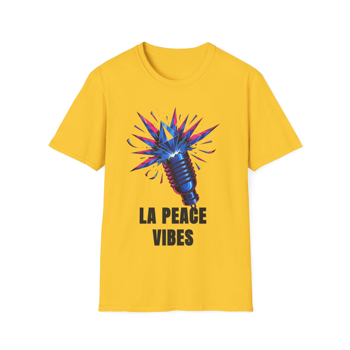 La Peace Vibes Microphone T-Shirt - Retro Pop Art Graphic Tee - Trending Now - September 2026
