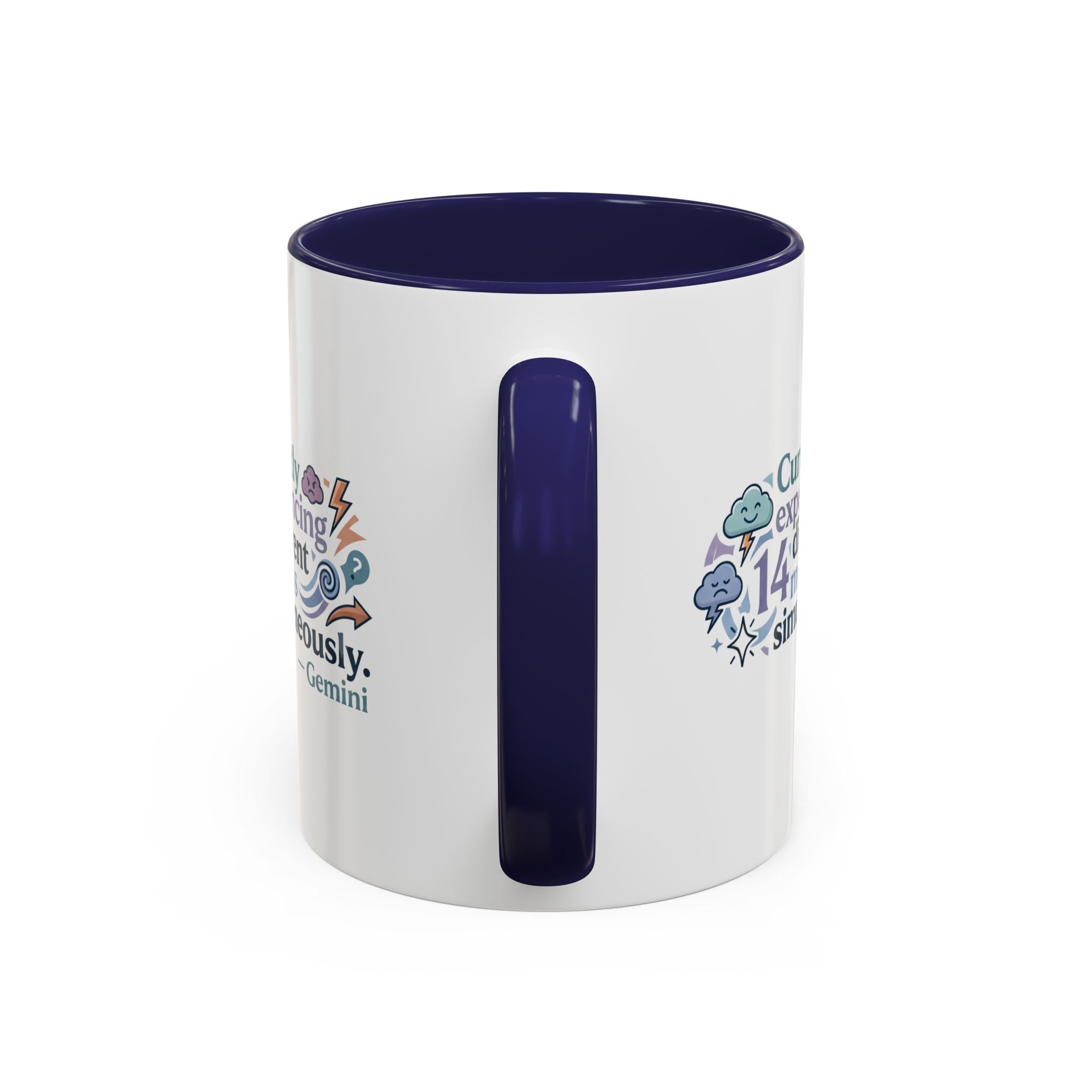 Gemini Mood Coffee Mug — "Currently Experiencing 14 Different Moods" Accent Ceramic Mug