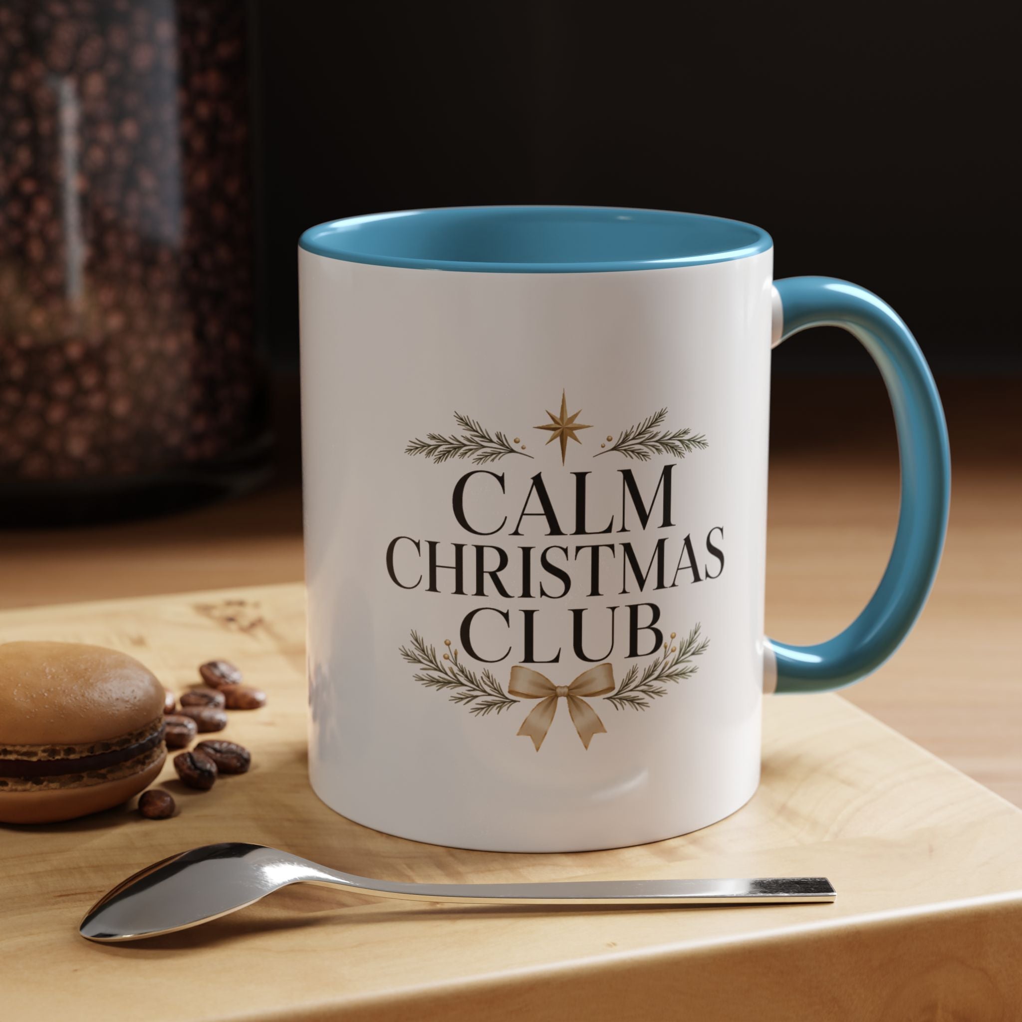 Christmas Calm Christmas Club Accent Coffee Mug — Holiday Floral Wreath