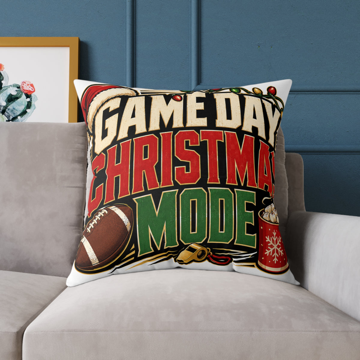 Modern Day Christmas Game Day Christmas Mode Square Poly Canvas Pillow
