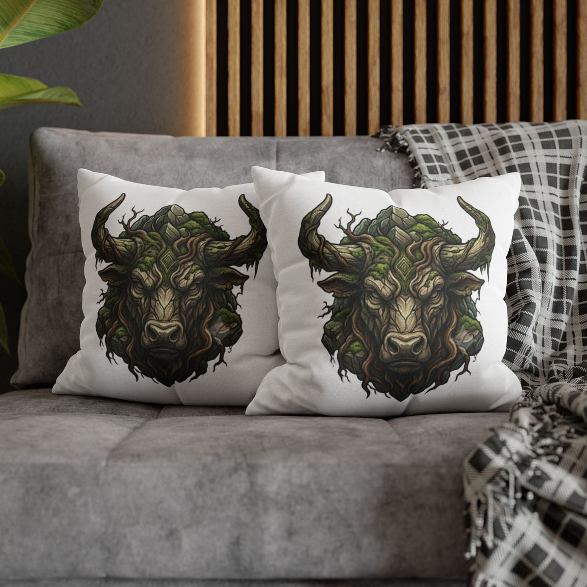 Taurus Forest Bull Decorative Pillowcase — Mythic Woodland Ox Accent Cushion