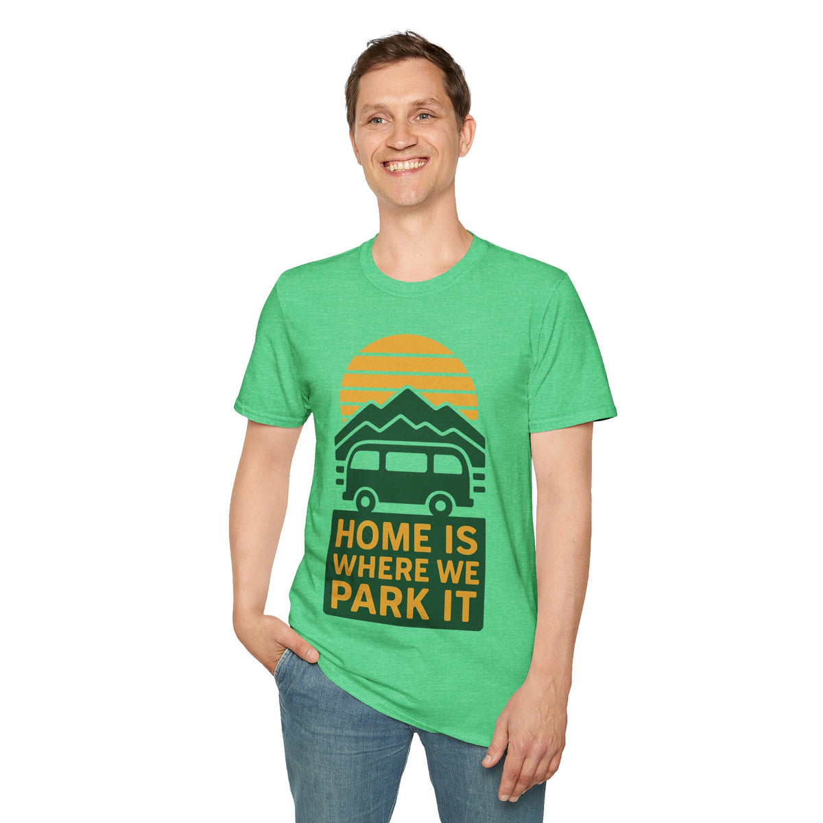 Camping T-Shirt — "Home Is Where We Park It" Retro Mountain Sunset Tee - Trending Now - September 2026