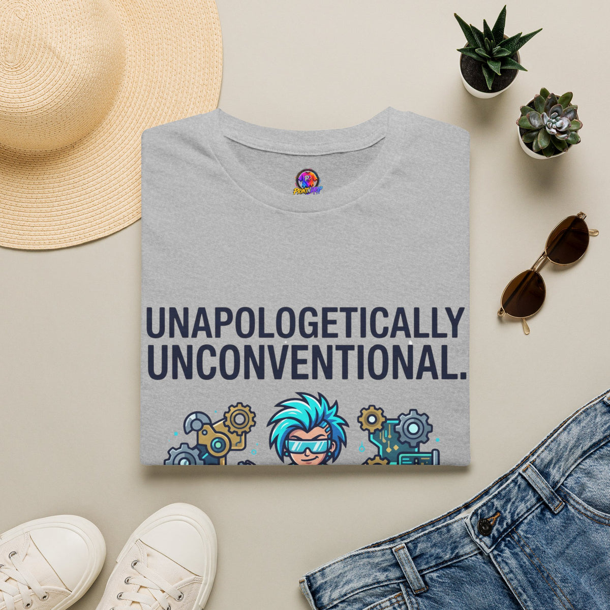 Unapologetically Unconventional T-Shirt — Quirky Steampunk Inventor Graphic Tee