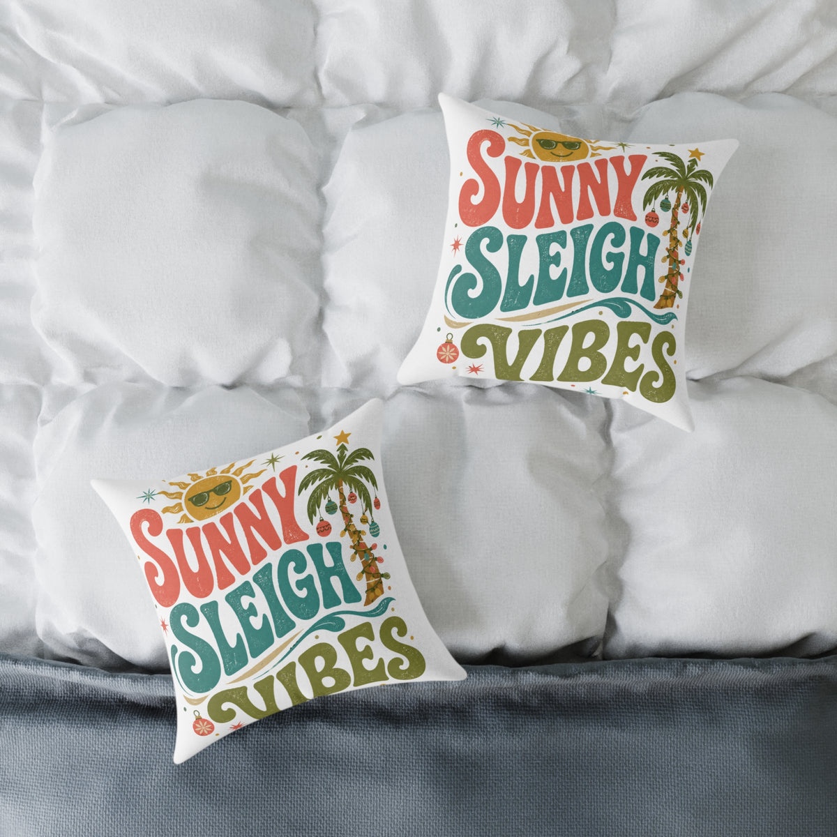 Modern Day Christmas Sunny Sleigh Vibes Decorative Pillow