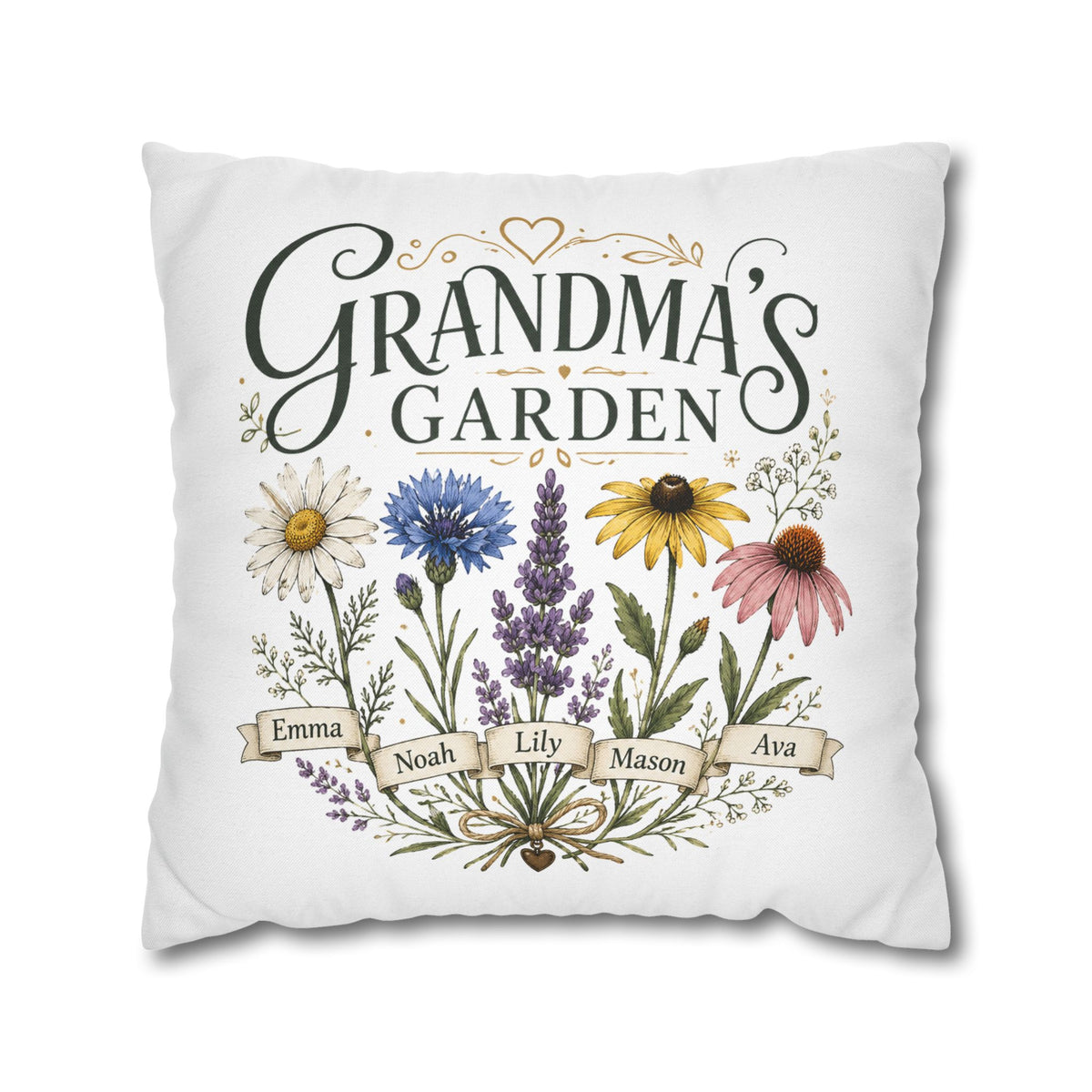 Grandma’s Garden Floral Pillowcase Milo Bailey Dog Dad Mom — Personalized Names Decorative Throw Pillow