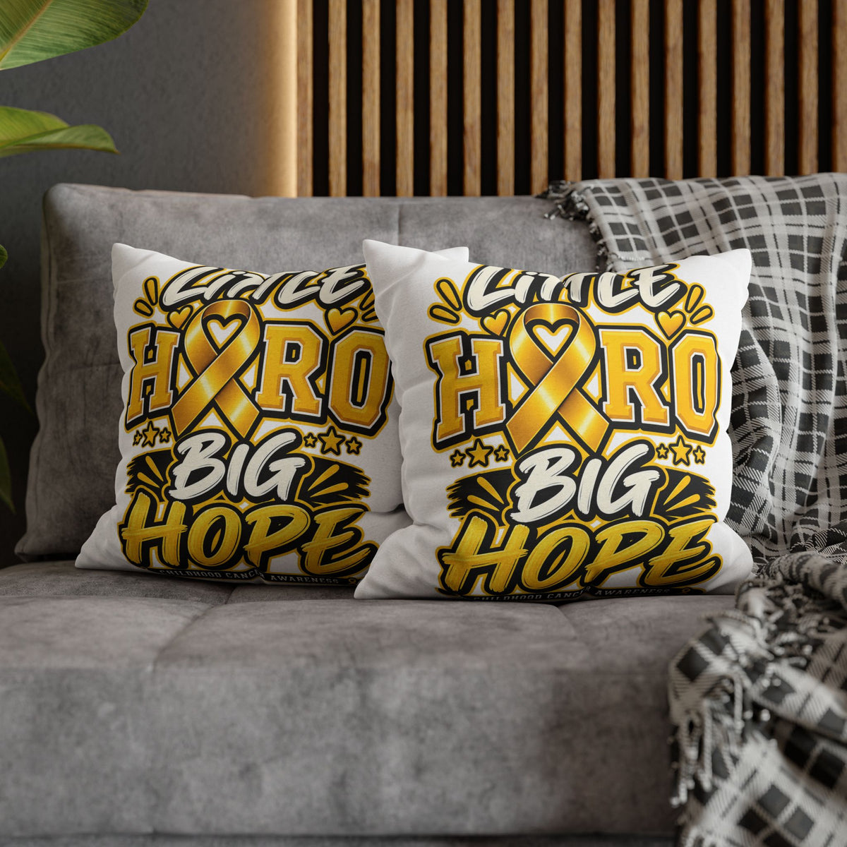 Pillowcase — "Little Hero Big Hope" Childhood Cancer Awareness Cushion Cover