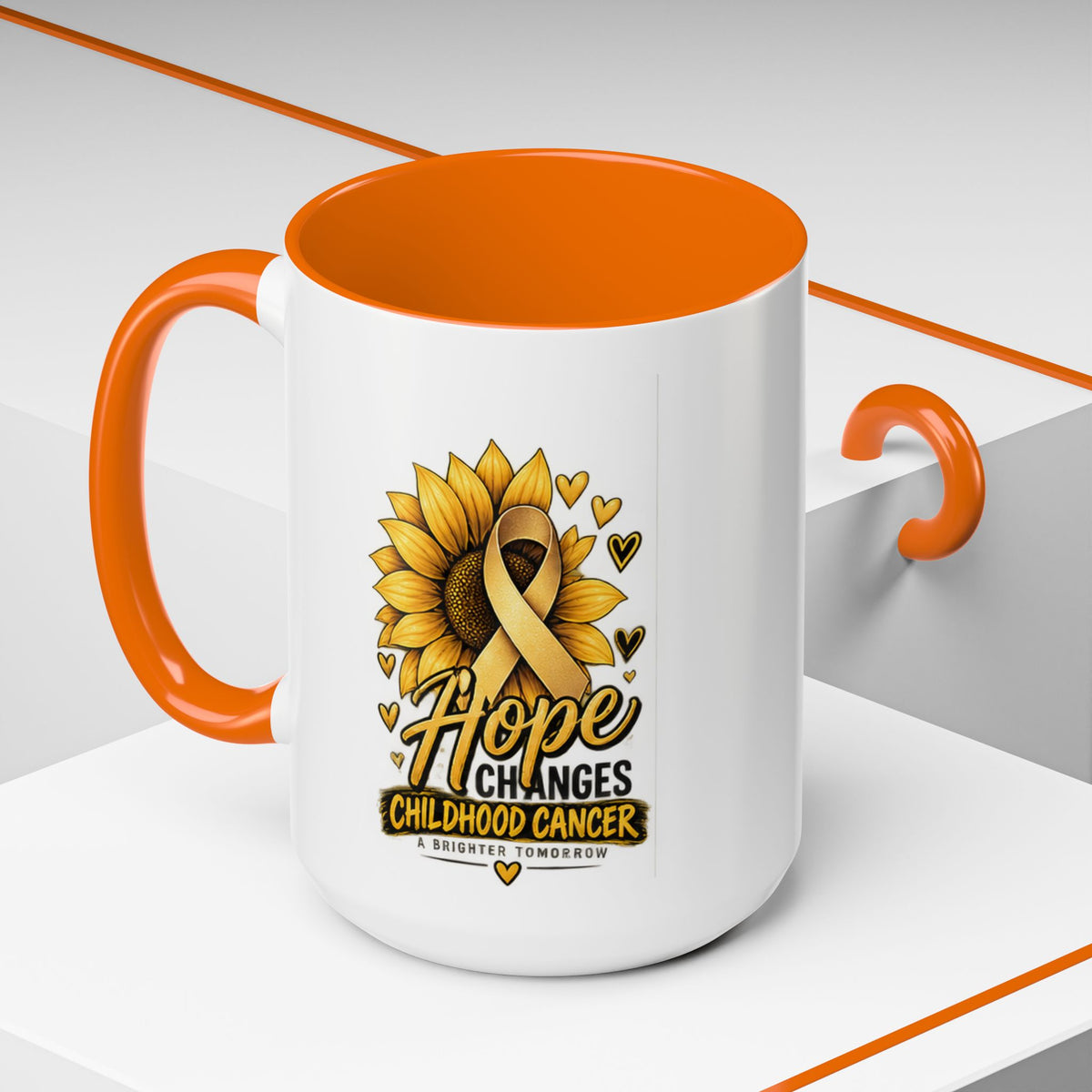 Hope Changes Childhood Cancer Mug – Gold Ribbon Sunflower Accent Coffee Cup (11/15oz)