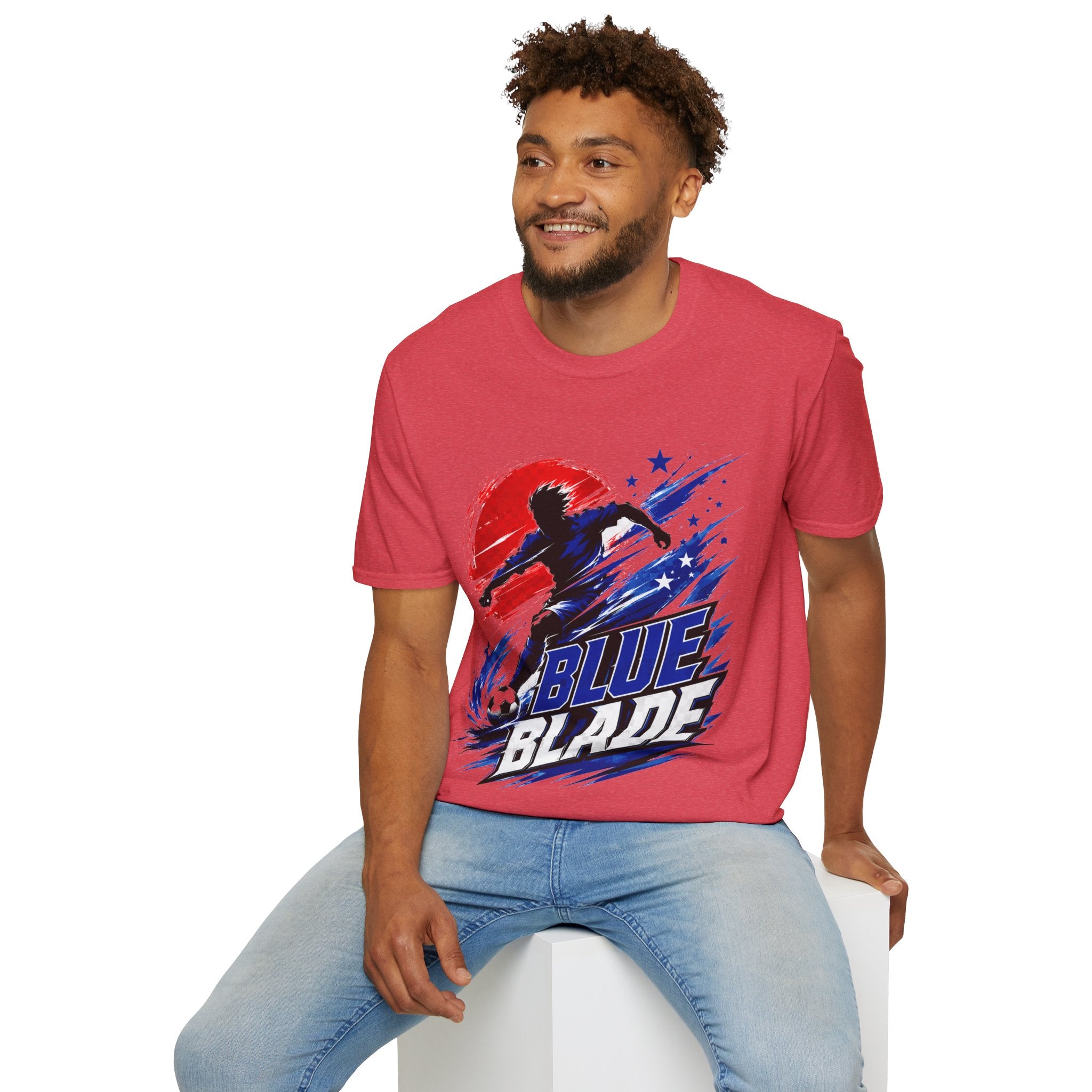Japan T-Shirt — Blue Blade Soccer Graphic Tee (Red & Blue Starburst)