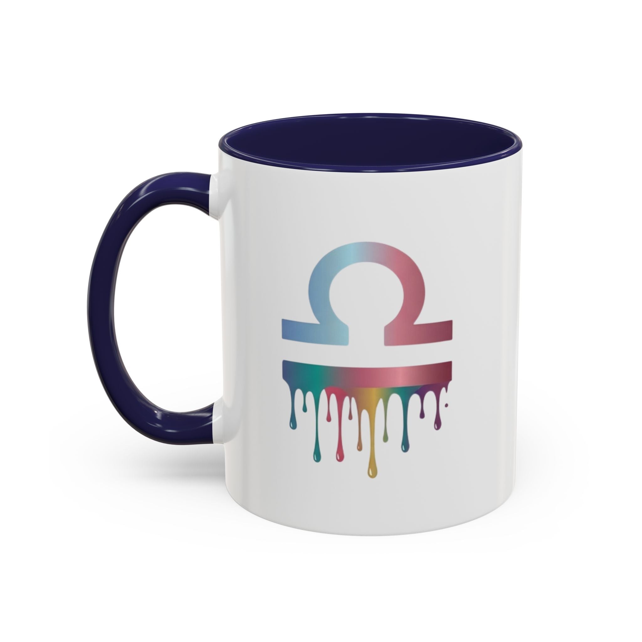 Libra Drip Accent Coffee Mug — Zodiac Symbol Rainbow Design