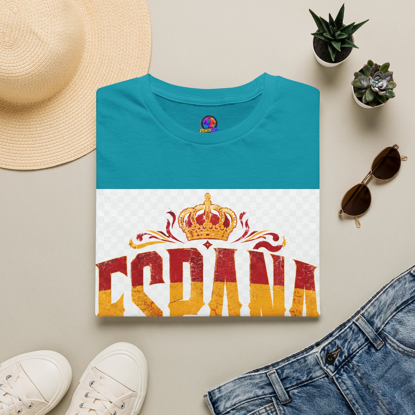 Spain Crown Graphic T-Shirt — Spanish Flag Vintage Crest Tee