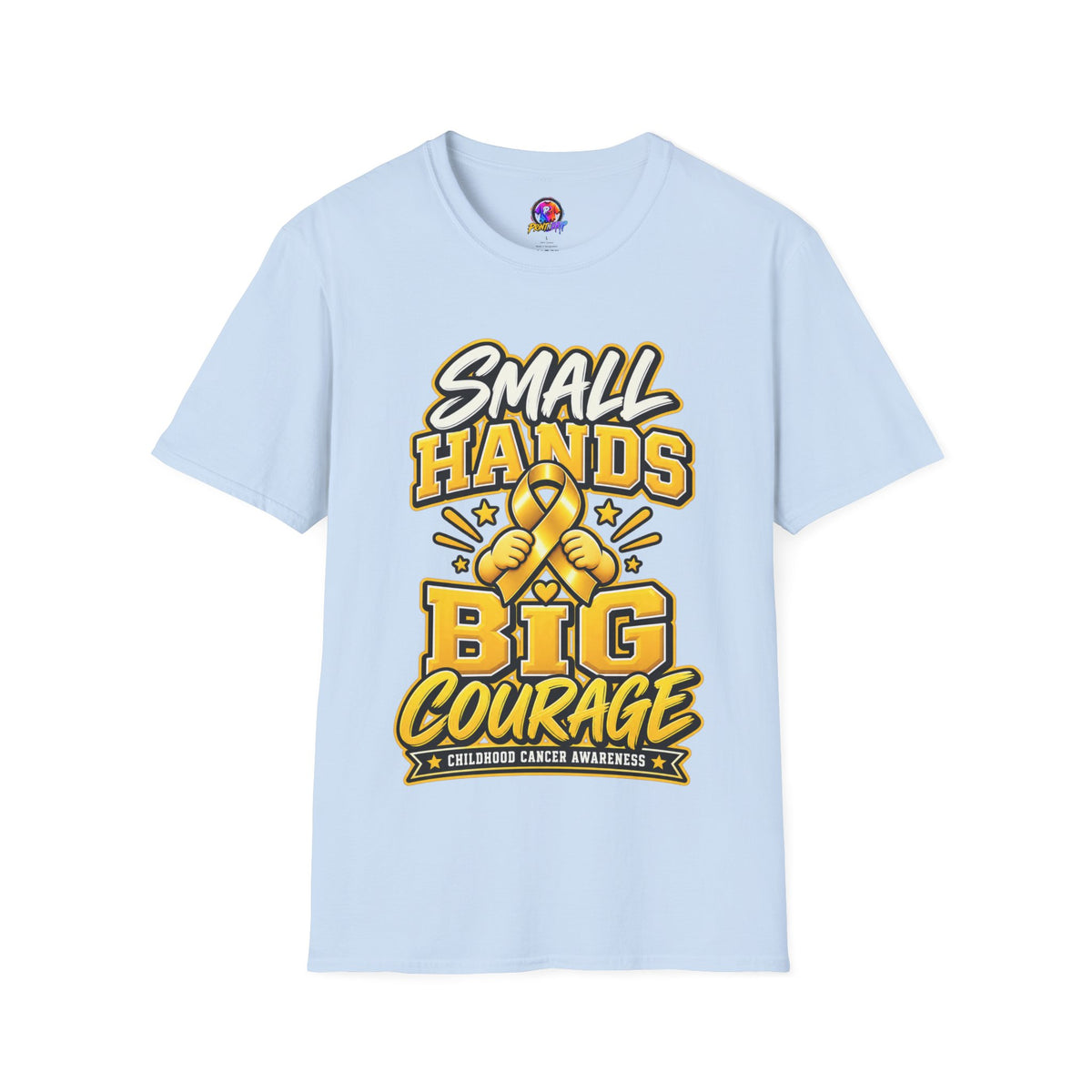 Children's Cancer Awareness T-Shirt — "Small Hands Big Courage" Yellow Ribbon