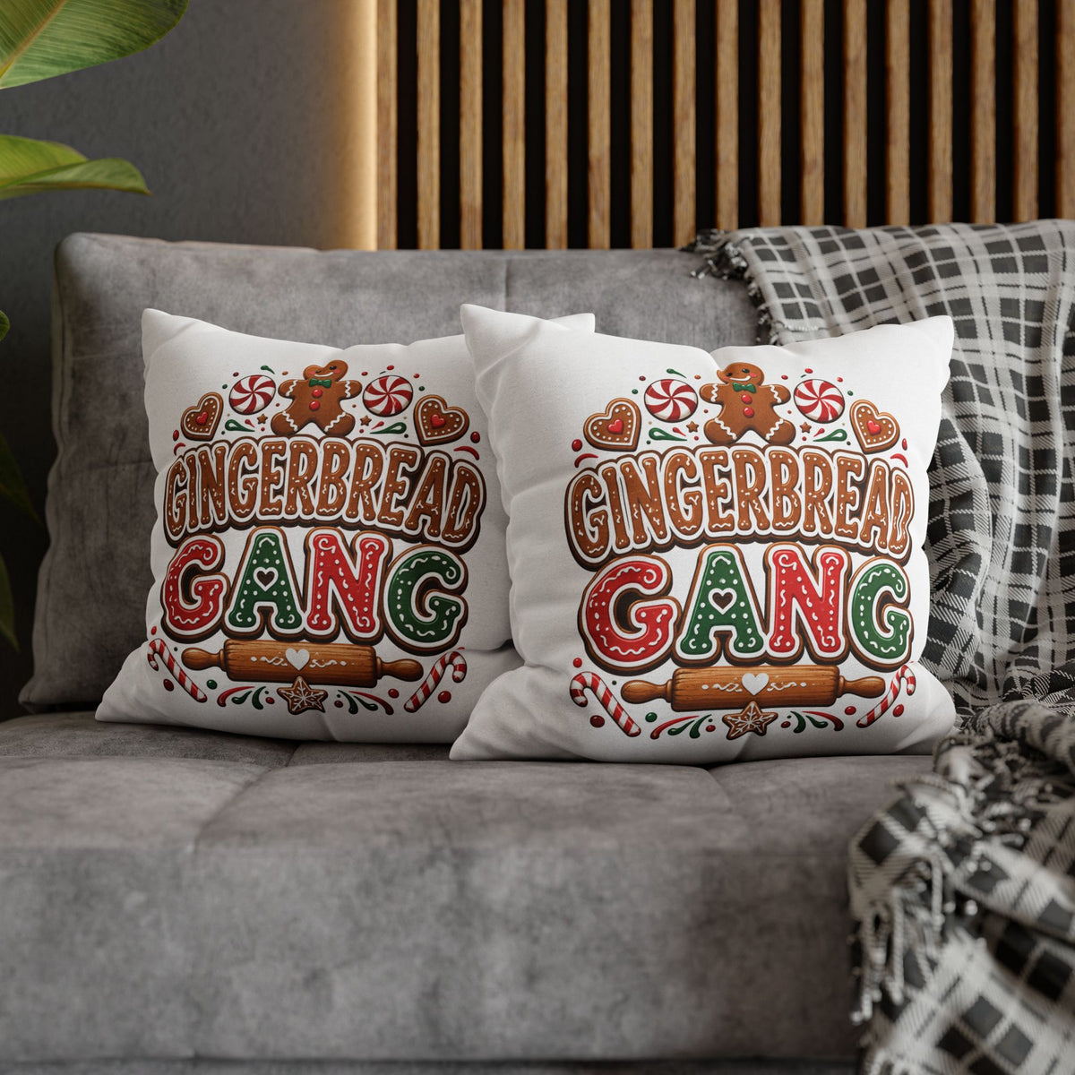 Christmas Gingerbread Gang Holiday Pillowcase — Festive Christmas Decorative Throw Pillow Cover