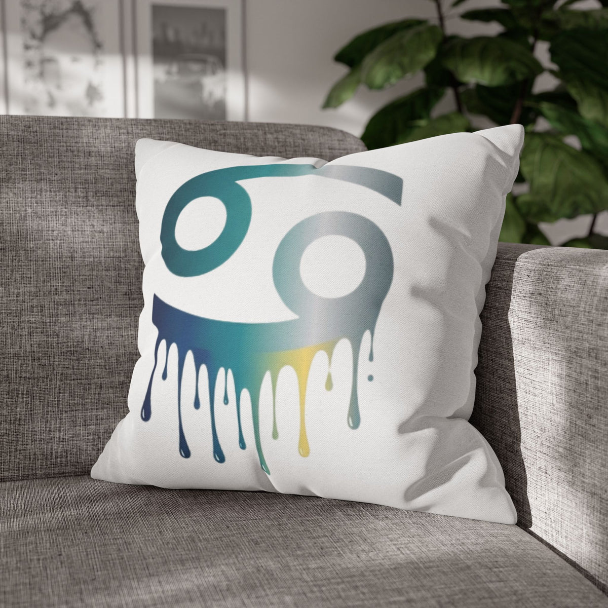 Cancer Zodiac Drip Pillowcase — Astrological Symbol Decorative Throw Pillow