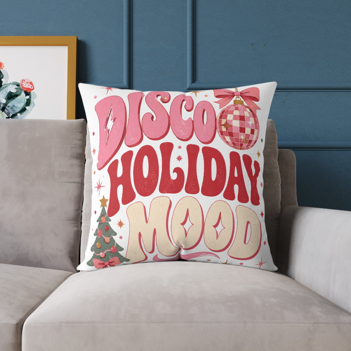 Modern Day Christmas Disco Holiday Mood Square Poly Canvas Pillow
