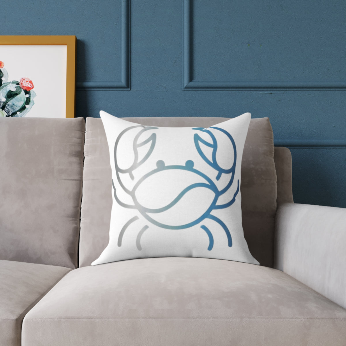 Cancer Zodiac Coastal Crab Square Throw Pillow