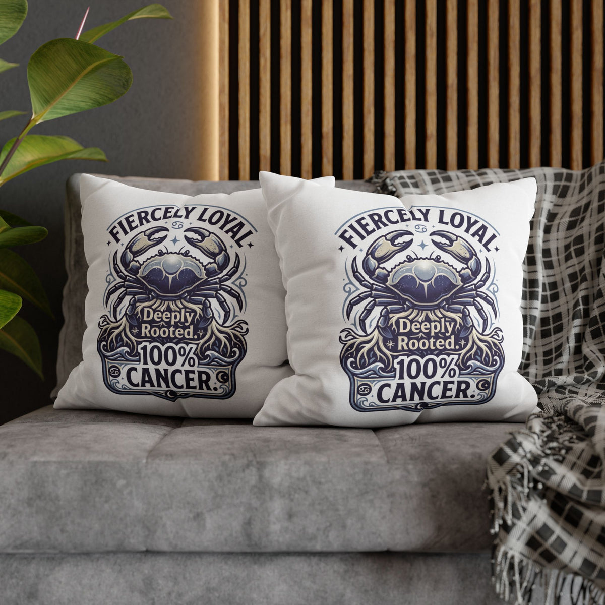 Cancer Zodiac Crab Pillowcase - "Fiercely Loyal, Deeply Rooted" Throw Pillow