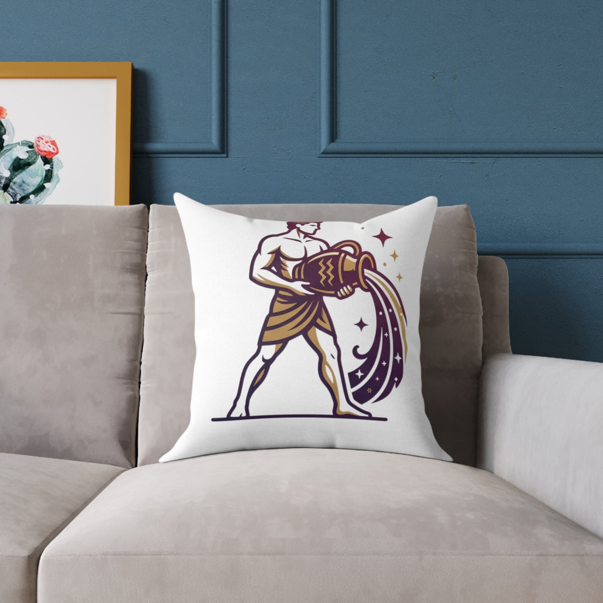 Aquarius Zodiac Pillow — Water Bearer Horoscope Accent Cushion