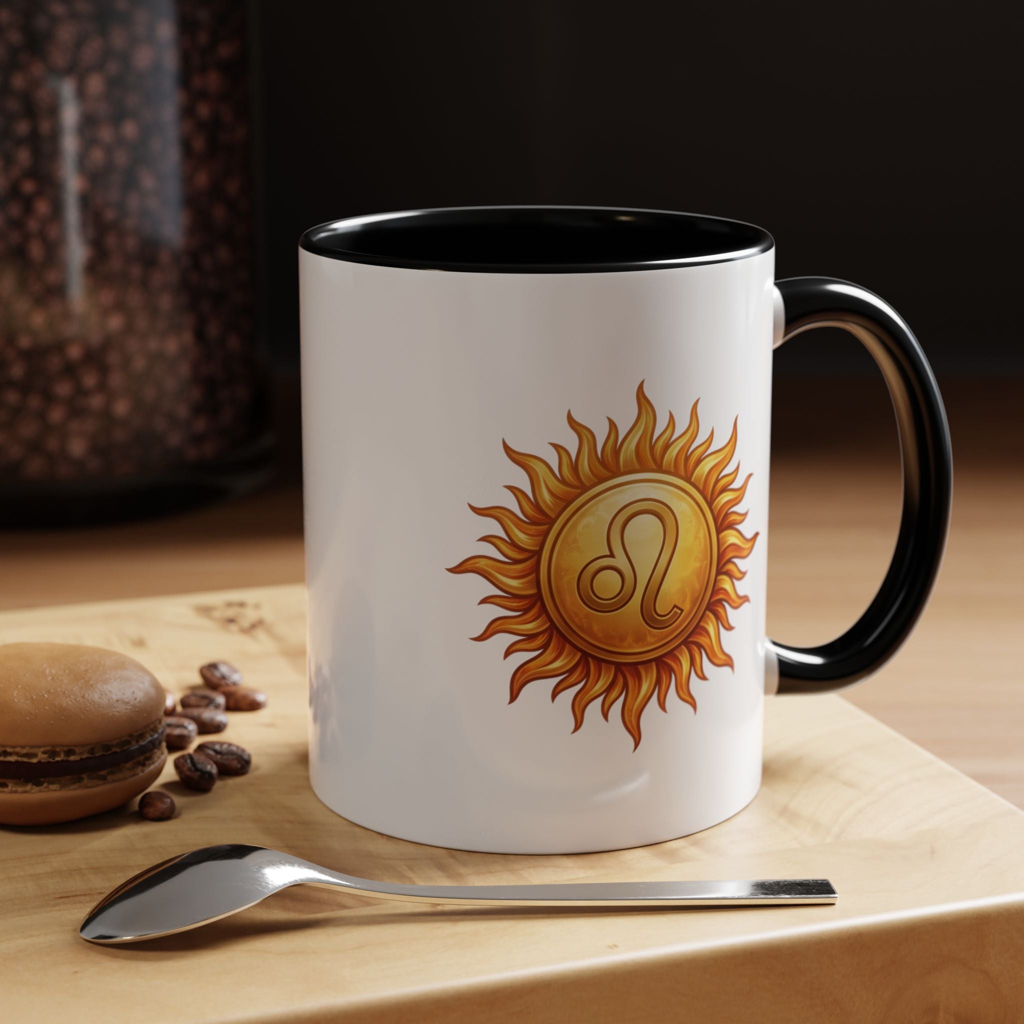 Leo Zodiac Sun Coffee Mug — Astrology Gift, Bold Sun & Leo Symbol Accent Mug