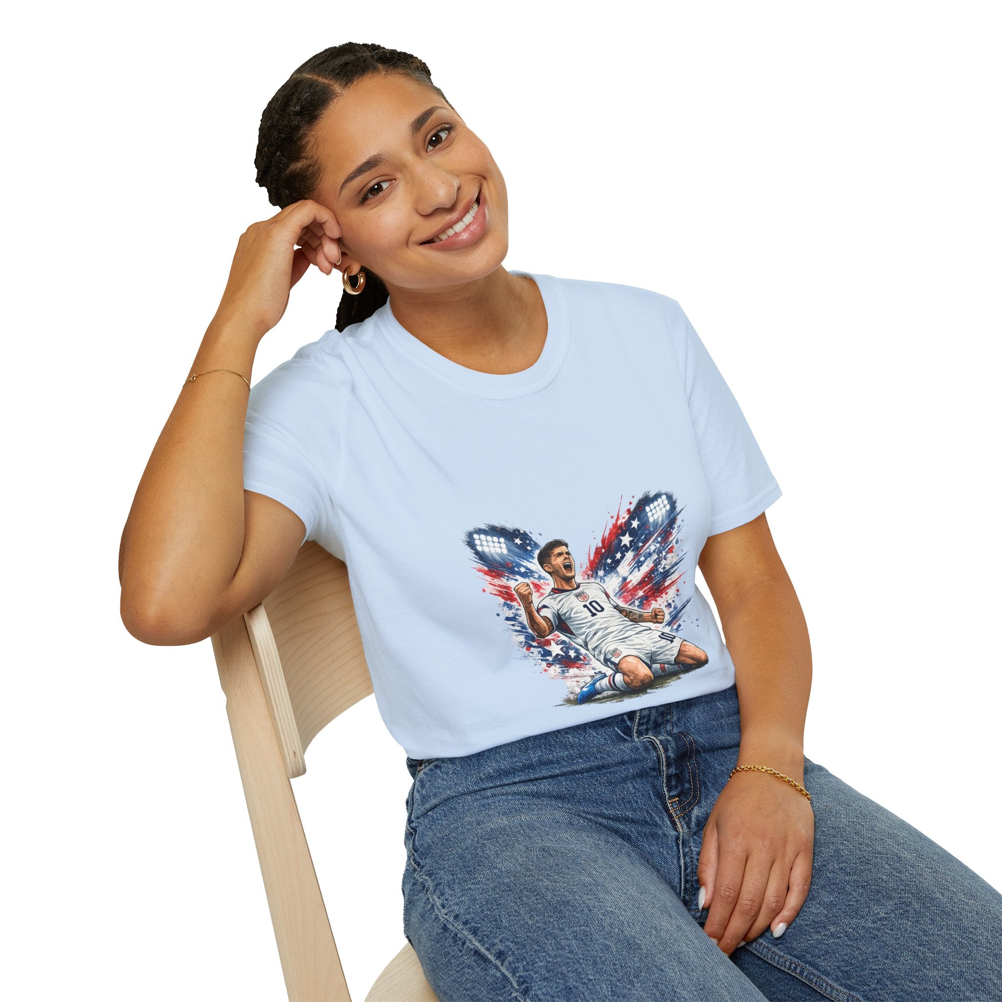 USA Soccer Player Flag T-Shirt — Patriotic Football Fan Tee