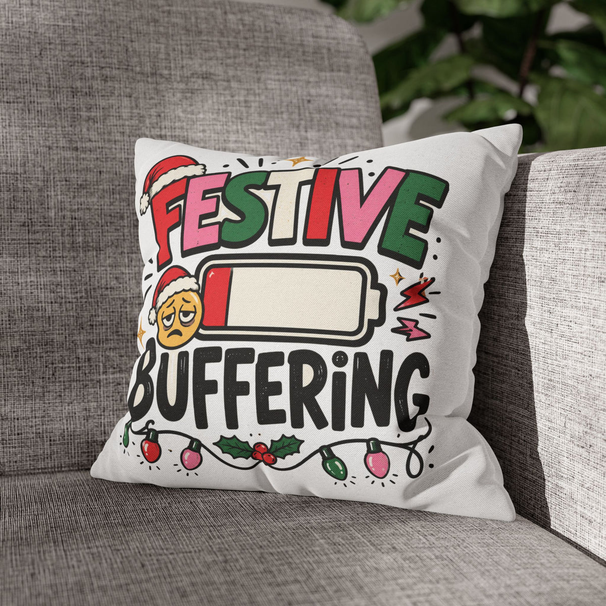 Festive Buffering Holiday Pillowcase —Modern Day Christmas   Funny Christmas Decorative Throw Pillow Cover