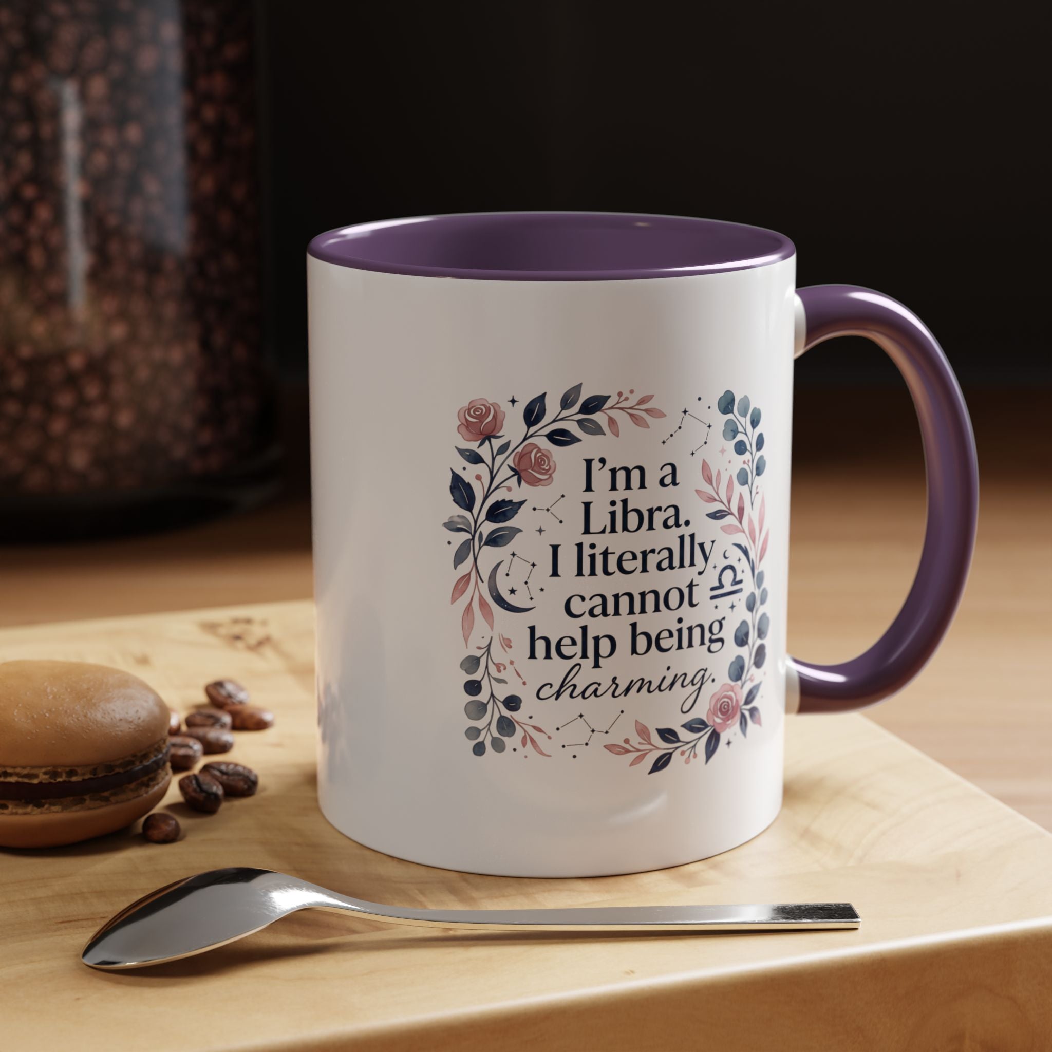 Libra Coffee Mug — "I’m a Libra. I literally cannot help being charming." Floral Accent Tea Mug