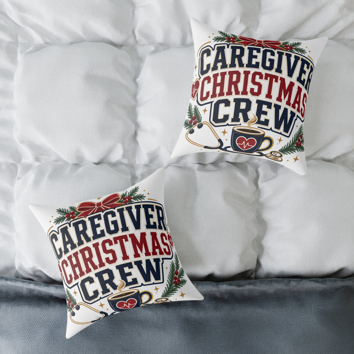 Caregiver Christmas Crew Modern Day Christmas Square Poly Canvas Pillow